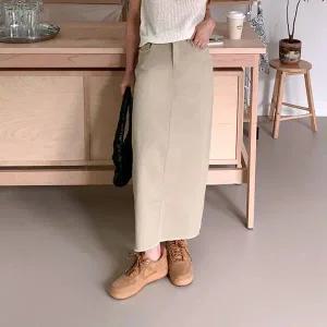 [하프클럽/]여자 빈티지 구제 컬러 데님 h라인 뒷 트임 롱스커트