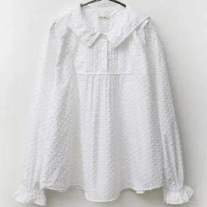 여자 핀턱 엠보싱 빅카라 흰색 순면 블라우스