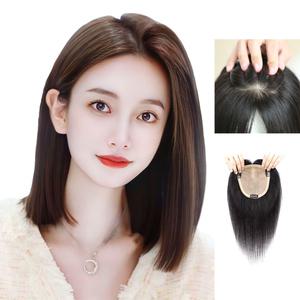 키라비 여자 정수리 가발 100% 인모 수제 부분가발 자연스러운 탑커버 FZP828