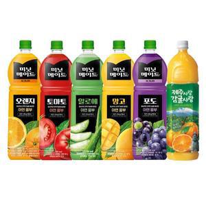 한번에먹자 미닛메이드 1.5l 6종 혼합 각 1개 / 오렌지+포도+망고+롯데 제주감귤+알로