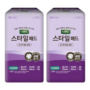 디펜드 스타일패드 여성용, 참숯 안심중용량, 18매, 2개(36매)