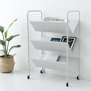 책꽂이 트롤리 이동식 책장 3단 철제 수납장 V자 선반장