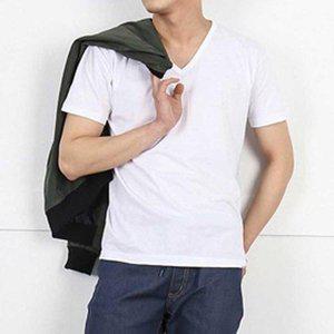 [다잇템]남자 SS 클래식 V넥 흰색 민무늬 반소매 티셔츠_P365509676