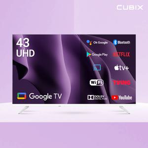 [으뜸효율]큐빅스 109cm 43인치 화이트에디션 스마트TV UHD 4K LED 구글티비 안드로이드 에너지1등급 스탠드형 벽걸이형