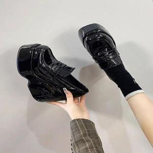 라운슈 앞가보시 통굽 키높이 페니 로퍼힐 10cm