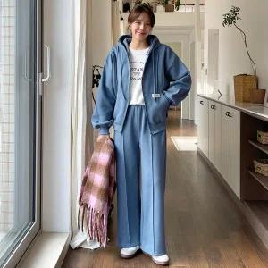 [핑크시슬리] SET/이엔패치 기모 핀턱 와이드 트레이닝세트