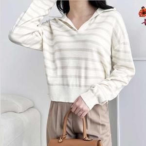 [HYIJS0DQ_4B]부드러운촉감 반팔니트 카라 봄가을코디