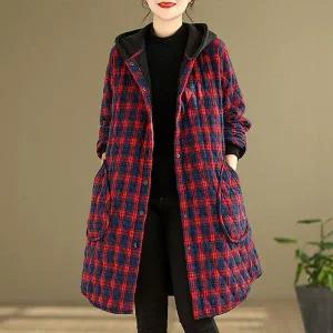 [하프클럽/](55~88)누빔체크롱후드점퍼 바람막이점퍼 여성가을점퍼 야상점퍼