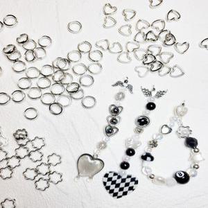 [리꾸리꾸] 키링부자재 키링만들기 악세사리 부자재 실버 라인 하트 꽃 원형