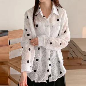 치폴레 레이스 도트 시스루 롱셔츠_S3800