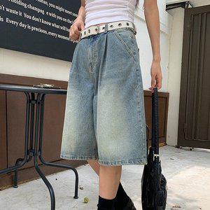 [옷자락]여자 여름 스트릿 버뮤다 워싱 핀턱 와이드 데님팬츠_P368244850