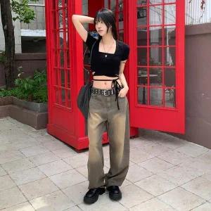 [옷자락]여자 여름 캐주얼 빈티지 워싱 코튼 청바지 데님팬츠_P363230449