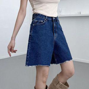 [옷자락]여자 컷팅 버뮤다데님 와이드 진청 컷팅 돌돌 청반바지_P364258022