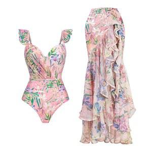 아이도핍 여성용 원피스 수영복 해변 커버 랩 스커트 사롱 레트로 플로럴 프린트 비키니 세트 투피스