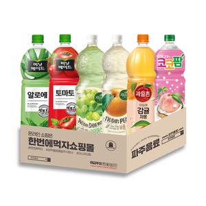 [한번에먹자쇼핑몰] 과즙음료 6종 혼합, 총6개 (알로에,토마토,샤인머스캣,배주스,감귤주스,코코팜) 1.5L
