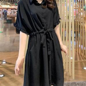 [MEM10Q21_52G4]스트링 반필 카라 셔츠형 예쁜 원피스