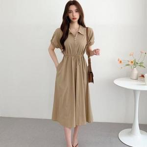 [MEM108N9_52G4]소매밴딩 카라 셔츠형 원피스 하객룩