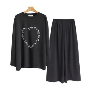 티셔츠 홈웨어 통바지 상하세트 빅사이즈 츄리닝 운동복  하트레터링셋