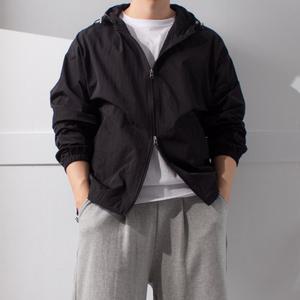 경량 바스락 나일론 후드 2way 집업 바람막이 / 초경량 자외선차단 생활방수 고밀도 기능성 오버핏