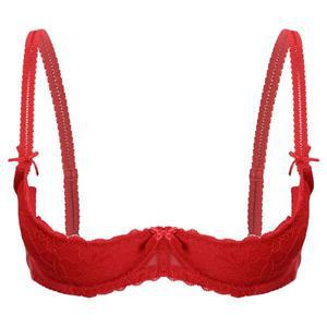 여성용 1/2 컵 푸시업 언더 와이어 레이스 브래지어 란제리 오픈 탑 조절 가능한 스폰지 패딩 속옷