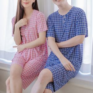 (제이지몰)여름 커플 잠옷 반팔 파자마 체크 미니럽 시원한 쿨 홈웨어 상하 세트
