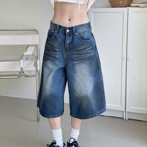 [신세계라이브쇼핑][옷자락] 여자 로우라이즈 캣워싱 버뮤다팬츠 구제 청반바지