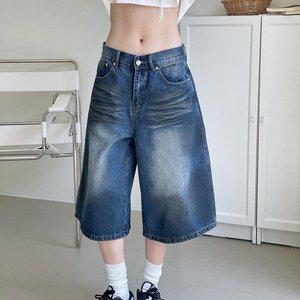 [옷자락]여자 로우라이즈 캣워싱 버뮤다팬츠 구제 청반바지_P391621611