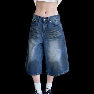 [신세계라이브쇼핑][옷자락] 여자 버뮤다팬츠 구제 캣워싱 청반바지