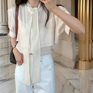 여자 하객룩 여름 반팔 러플 오간자 블라우스