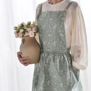 플라워 꽃무늬 원피스형 앞치마 린넨/면앞치마/주방용품/앞치마/원피스/카페/서빙/업소/요리/공방