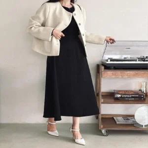 /옷자락 여자 울재킷 가을겨울 정장 라운드넥 자켓