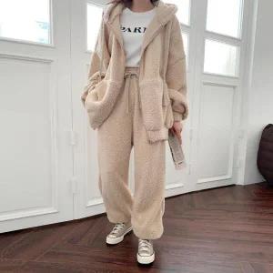 /옷자락 여자 덤블 오버핏 후드집업 바지 세트