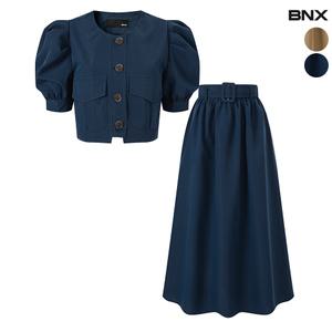 여성 셔링 볼륨 퍼프 소매 자켓 스커트 셋업