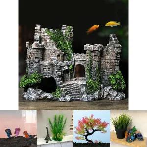 수족관 꾸미기 성벽 장식(레드)/어항/인테리어/소품/물고기/열대어/치어/소형/어종/놀이터/은신처/하우스