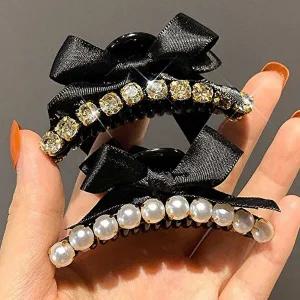 미니 진주 큐빅장식 머리 집게핀 반묶음 잔머리고정-WF37891