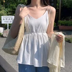 [코코블랑] [코코메이드]플롯 레이시 나시 블라우스