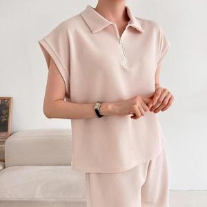 여자 편한 캡소매티 하프집업 하프팬츠 세트