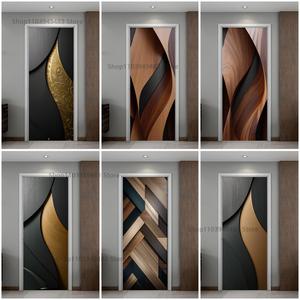 현관문시트지 아트 벽화 나무 질감 시리즈 방수 자체 접착 벽지 스티커 문 침실 거실 캐비닛 장식