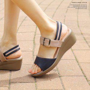 [바닐라슈][국내제작] 뉴 도나밀 컬러콤비 벨트 탄력웨지힐 샌들(5cm)