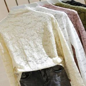 레이스목티셔츠 슬리밍 시스루 터틀넥 레이스목티