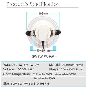 10pcs 라이트 가이드 LED 통 둥근 모양 아크릴 패널 조명 천장 매립 램프 3W 5W 7W 9W 220V 230V 고휘도