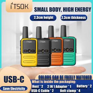 Wolki 2개 토키 워키토키 미니 장난감 1~5km UHF 선물용 양방향 무전기 USB-C 컬러풀 본체 어린이 무전기 T