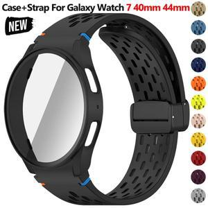 삼성 갤럭시 워치 7 6 40/44mm 실리콘 마그네틱 루프 밴드 강화유리 스크린 필름 PC 보호 커버 범퍼 케이스
