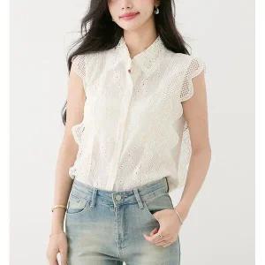[하프클럽/패션]펀칭레이스패턴 민소매 블라우스 25334F8B