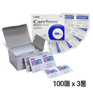 (알콜스왑 3통) 케어센스 이도스킨스왑 알콜솜 100매 3통/알콜/스왑/넥스케어/손소독/유한양행/이올/일회용