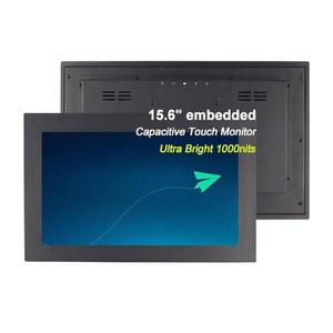 UNITIME 15.6인치 인더스트리얼 울트라 브라이트 1000니트 터치 모니터 패널 마운트, HDMI/VGA 인터페이스, 내장 스피커, 정전식 터치스크린 햇빛 볼 수 있는 메탈 프레임 LCD 디스플레이 1920X1080
