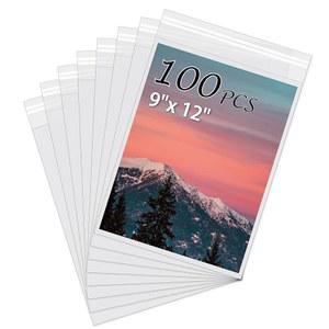 소미메 무산 사진 슬리브, 100팩 크리스탈 클리어 보관 가방 9x12 아트 프린트, 사진, 액자 매트 (가방 : 1/4인치 9개 x 3/8인치 12개)