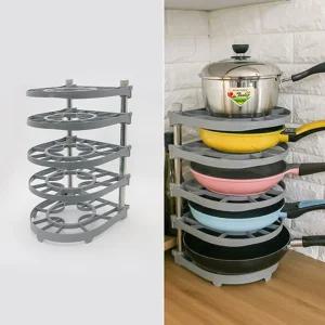 후라이팬 정리선반/정리대/깔끔/좁은/공간/프라이팬/선반/주방용/수납/싱크대/냄비/하부장/거치대/다용도