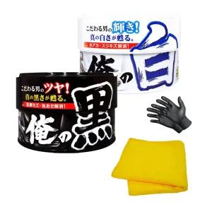 프로스태프 흑광 왁스 고체 자동차 광택제 180ml+타월+장갑 검정차 블랙