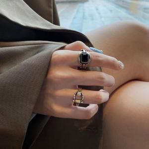 앤 볼드 은 진주반지 블랙사파이어 실버 체인 925 (431lE)